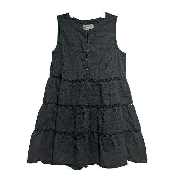 Anthropologie Tiered Blouse Tunic ‎ Small Black Sleeveless Textured Lace Detail - Picture 2 of 9